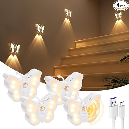 LOFTEK Motion Sensor Night Light, Rechargeable Stair Lights, Wireless with Magnetic Stick on Wall Light for Hallway, Bathroom, Bedroom, Kitchen, Portable for Outdoor Camping, Warm White, 4 Pack