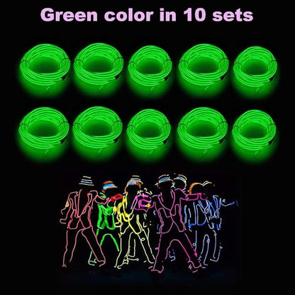 MaxLax EL Wire Green 10-Pack, 9ft/2.75m Neon Light Wire with Noise Reduction and Battery Pack…