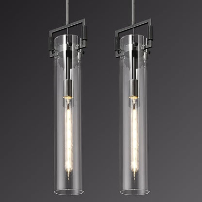 Black Pendant Light Glass for Kitchen Island Set of 2, Adjustable Hanging Chandelier with Glass Shade Modern Pendant Light Fixture for Farmhouse, Dining Room,Bedroom,E26 Bulb Included