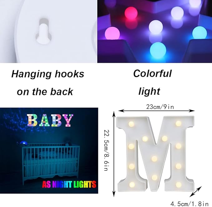 LED Marquee Letter Lights, 18 Colors Changing Light Up Letters with Remote, RGB Alphabet Letters Sign for Girls Boys Gift Birthday Party Night Light Bedroom Wedding Christmas Decor-Colorful M
