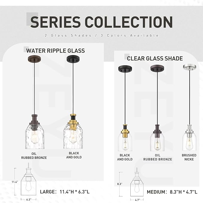 zeyu 1-Light Farmhouse Pendant Light, Modern Hanging Pendant Lighting with Clear Glass Shade, Oil Rubbed Bronze Finish, ZG33M1L ORB