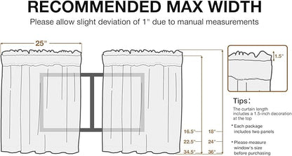 Anmao Non-See-Through Valance Kitchen Curtains 18 Inch Length 2 Panels Set, Off White Privacy Light Filtering Semi Sheer Over Sink Short Cafe Curtain Tiers for Small Windows, 25W x 18L, Ivory White