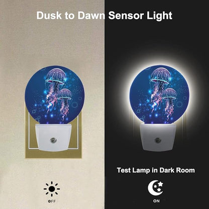 Jellyfish Nightlight Exotic Sea Ocean Creature Aquatic Animals Night Lights Plug into Wall Dusk to Dawn Sensor Round Night Light for Adults Boys Girls, 0.5W Energy Efficient