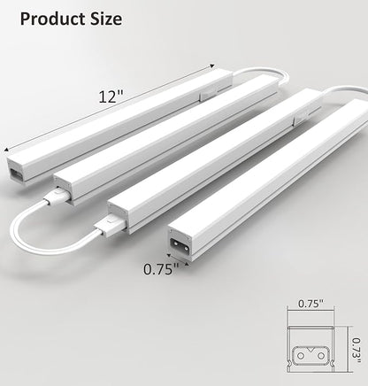 Leetdud Under Cabinet Lighting Plug in, 12 Inch 4 Pcs, Linkable AC120V 3CCT 3000K/4000K/5000K Ultra Slim, LED Under Cabinet Lights for Counter Light, Kitchen, Shelf, Sink, Workshop, Desk, White