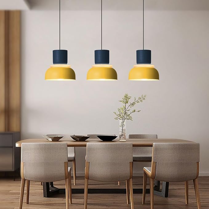 2-Lights Mid Century Pendant Light Kitchen Window Nordic Hanging Lights Yellow Colorful Drum Shade Unique Aluminum Dome Lampshade Adjustable Pendant Lighting Schoolhouse Light Fixture