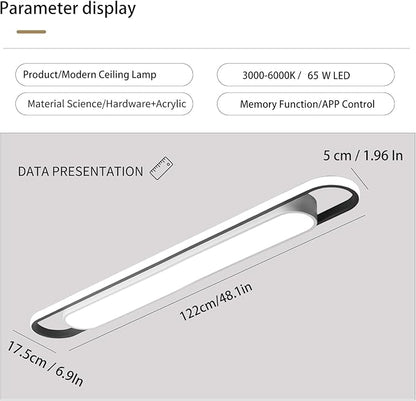 4Ft Modern Smart LED Linear Ceiling Lights Dimmable LED Ceiling Lamp with Remote Control,65W Metal/Acrylic Flush Mount Ceiling Lighting Fixtures for Kitchen Living Room Kitchen Dining Room (48")