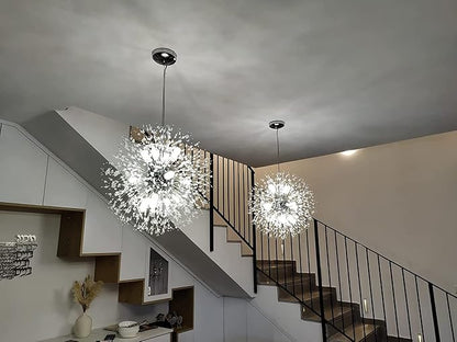 Yiisem Modern Crystal Chandeliers, 12-Light Chrome Dandelion Firework Pendant Lighting, Chandelier Light Fixtures for Dining Room Bedroom Living Room Kitchen Aisle Hallway Entryway