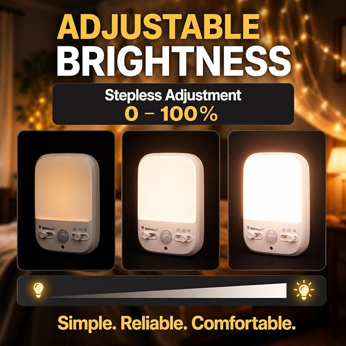 LED Motion-Activated Night Light Rotatable Dusk to Dawn AC Outlet Plug-in Wall Night Sensor Light for Bedroom Hallway Stairway Garage Basement Corridor Indoor