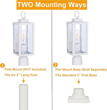 GRUENLICH Outdoor Post Lighting Fixture Pole Lantern, E26 Medium Base Max 60W, Metal Housing Plus Glass, Matte White Finish, Bulb Not Included, 1 Pack