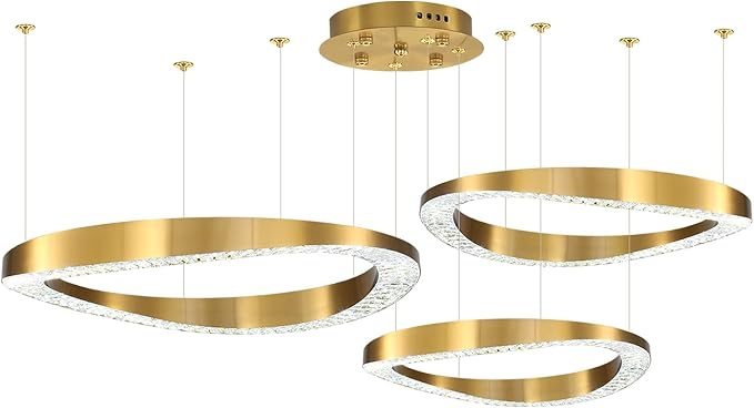 Flashing God Modern Gold Crystal Chandelier Lighting LED Dimmable Ceiling Light Fixture Contemporary Adjustable Stainless Steel 3 Rings Chandeliers Lights D16''+D24''+D32''