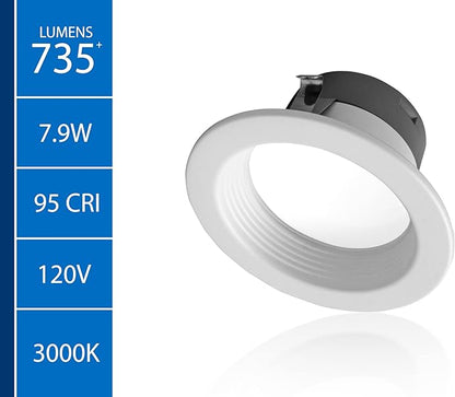 DLR4(v6) 4-inch White 3000K Recessed LED Downlight with Baffle (DLR46071203KWHBF)