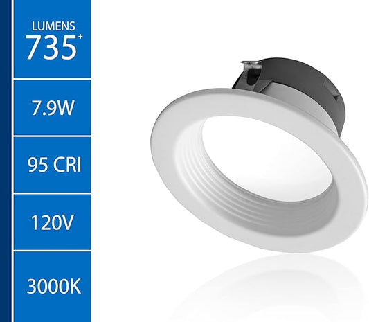 DLR4(v6) 4-inch White 3000K Recessed LED Downlight with Baffle (DLR46071203KWHBF)