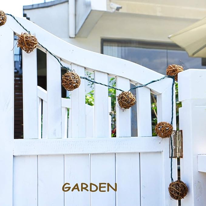 ACRAFT Handmade Dark Brown Rattan Ball String Lights Plug in Fairy Lights for Indoor Outdoor Patio Garden Balcony with End-to-end Connector Decorative Lighting