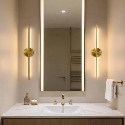 Rechargable Wall Sconce Set of Two, Modern Wireless Brass Wall Light Sconce with Remote, 28.35Inch Dimmable Indoor Home Wall Decor Lights for Bedroom, Living Room, Hallway (Bronze/Round)