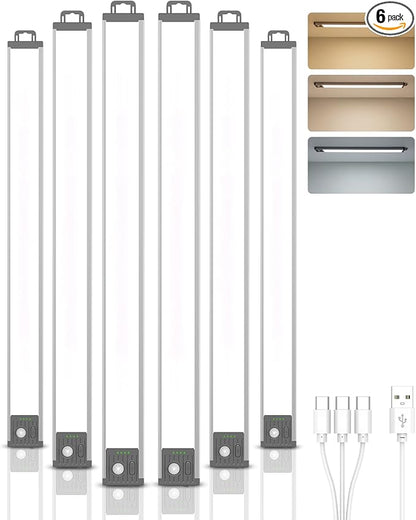 GOODEA 17.5Inch Under Cabinet Lighting, 4500mAh Rechargeable Battery Motion Sensor Light Indoor, Wireless Under Cabinet Lights for Kitchen, Closet(6 Pack,17.5 inch)