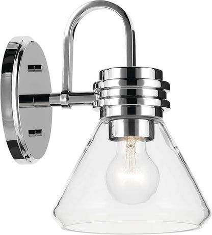 Kichler Farum 7.25" 1-Light Wall Sconce with Clear Glass in Chrome for Bathroom Vanity Light, Kitchen, Bedroom, Hallway, or Fireplace (7.25" W x 9.5" H) 55153CHCLR