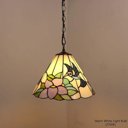 Bieye L11053 Hummingbird Flower Tiffany Style Stained Glass Ceiling Pendant Fixture for Home Decoration (Blue, 12-inch Wide)