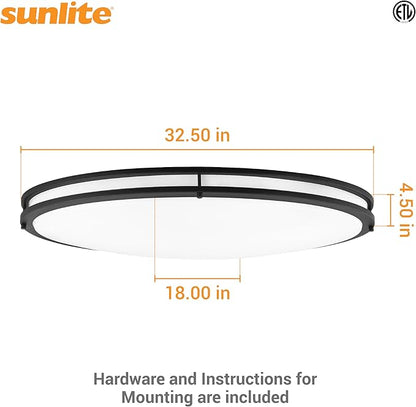 Sunlite 32" Oval Double Band Trim Flush Mount Light Fixture, 35 Watts, 3000 Lumens, Color Selectable 30K/40K/50K, Dimmable, ETL Listed, Matte Black, for Commercial & Residential Use