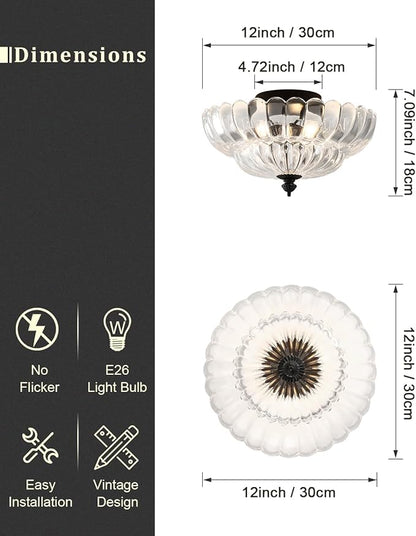 ANYLOVE Modern 12Inch Clear Glass Flower Glass Semi Flush Mount Ceiling Light, 3 Light for Living Room Bedroom Hallway Entryway Foyer