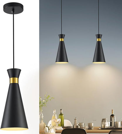 2026 New Black Gold Pendant Lights Kitchen Island Lights for Kitchen, 5.9"W Small Modern Island Lighting Fixtures 1-Light Single Farmhouse Adjustable Hanging Pendant Light Fixtures for Bar Sink, 13“H