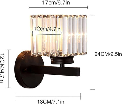 Hardwired Crystal Wall Sconces, Modern E27 Wall Lights, Black Square Finish Wall Lamp for Living Room Bedroom Dining Room Hallway Entryway (Black Square)