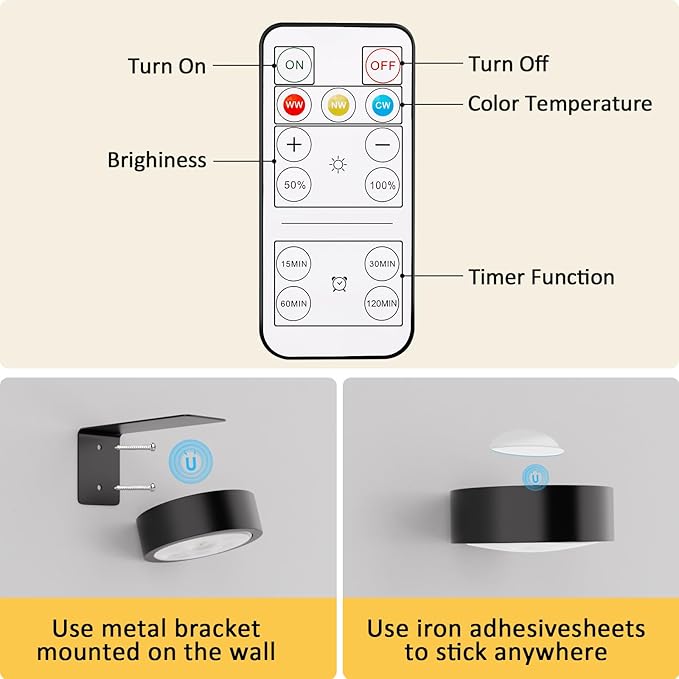 Narotood Picture Lights for Wall, Rechargeable Battery Magnetic Poster Lights with 3 Color Temps, Remote and Dimmable Timer Art Display Light for Picture Artworking Frame Portrait (3-Pack)