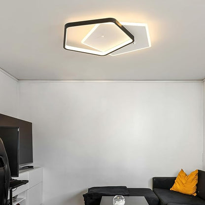 Shine LUEST Modern LED Ceiling Light Fixture Dimmable Black Flush Mount Ceiling Light 20.08" Bedroom Ceiling Lamp with Remote Control Pentagonal Ceiling Light for Kitchen,Entryway,Balcony,Wardrobe