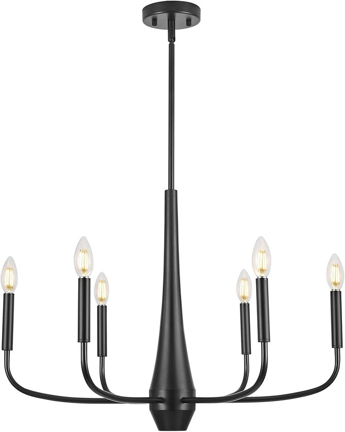 ACNKTZ Black Chandelier, 6-Light Modern Farmhouse Chandeliers for Dining Room Light fixtures Over Table Hanging, Industrial Metal Chandelier for Entryway Kitchen Island Bedroom Living Room