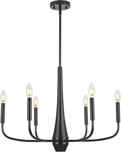 ACNKTZ Black Chandelier, 6-Light Modern Farmhouse Chandeliers for Dining Room Light fixtures Over Table Hanging, Industrial Metal Chandelier for Entryway Kitchen Island Bedroom Living Room