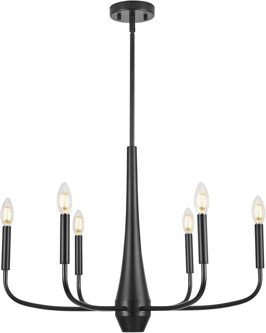 ACNKTZ Black Chandelier, 6-Light Modern Farmhouse Chandeliers for Dining Room Light fixtures Over Table Hanging, Industrial Metal Chandelier for Entryway Kitchen Island Bedroom Living Room