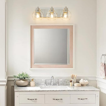 Tuscarora Bathroom Light Fixtures, Brushed Nickel Vanity Light 3 Light Bathroom Vanity Light with Clear Glass Shade,Lighting Fixtures for Mirror