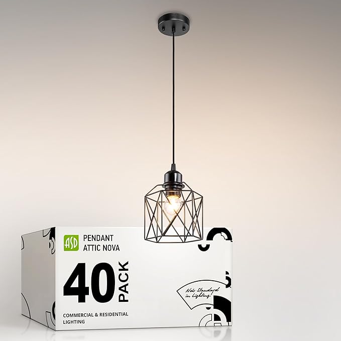 ASD Black Pendant Light Fixture - 1xE26 120V ETL Modern Pendant Lights Kitchen Island, Industrial Hallway, Living Room, Kitchen Island Lighting, Hanging Dining Room Light Fixtures Over Table 40 Pack