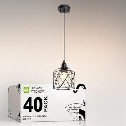 ASD Black Pendant Light Fixture - 1xE26 120V ETL Modern Pendant Lights Kitchen Island, Industrial Hallway, Living Room, Kitchen Island Lighting, Hanging Dining Room Light Fixtures Over Table 40 Pack