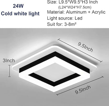 Motion Sensor LED Ceiling Light Indoor, 24W Black Mount Motion Activated 7.87inch Flush Mount Lighting Fixture for Closet Laundry Bathroom Hallway Stair Porch Basement, Cool White