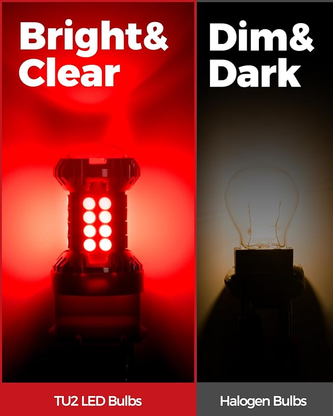 Torchbeam 3157 3156 LED Bulb Tail Brake Lights Red 600% Brighter, 3056 3057 4057 4157 3457 Brake Stop High Mount Stop Tail Taillights for Cars, Non-polarity, 3030 38-SMD, Pack of 2