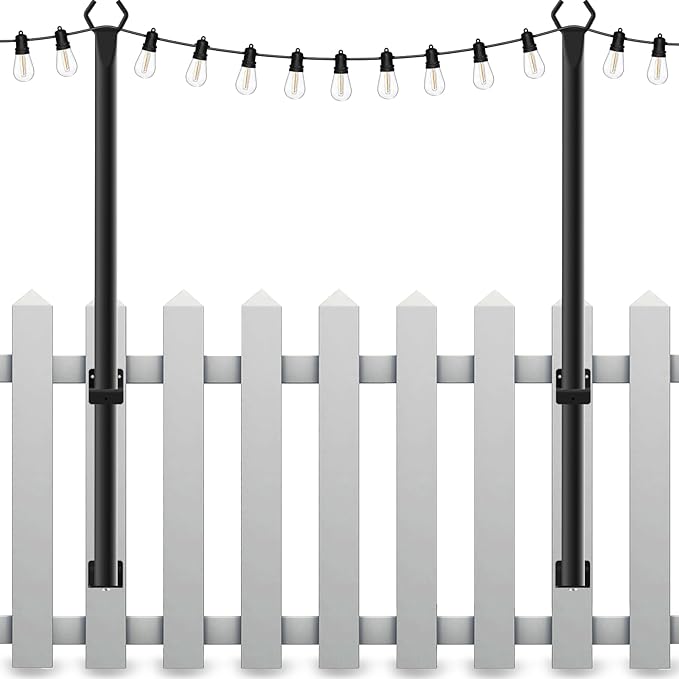Mutovlin 2 Pack String Light Poles,5 Ft Light Poles for Outside String Lights,Outdoor Lights Pole with Fork,Metal Poles Stand for Patio Deck Backyard