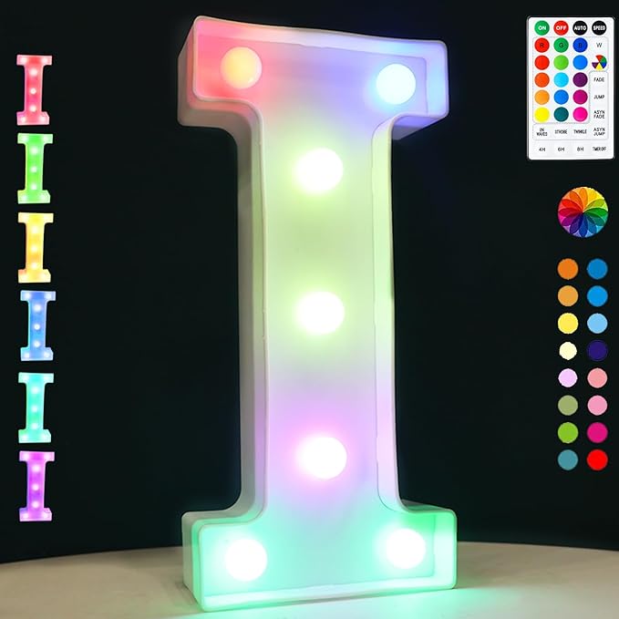 LED Marquee Letter Lights, 18 Colors Changing Light Up Letters with Remote, RGB Alphabet Letters Sign for Girls Boys Gift Birthday Party Night Light Bedroom Wedding Christmas Decor-Colorful I