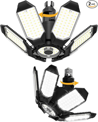 Adiding LED Garage Light Rotatable 2 Pack, Bright Basement Shop Ceiling Bay Lighting Fixture w/ 6 Adjustable Panels Screw in E26 E27 Bulb Base for Attic, Shed, Warehouse, Home Gym, Utility, Workshop