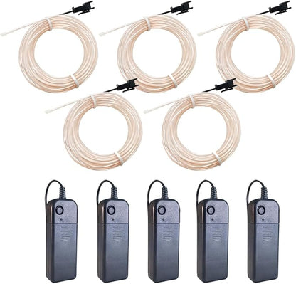 MaxLax EL Wire White 5-Pack, 9ft/2.75m Neon Light Wire with Noise Reduction and Battery Pack…