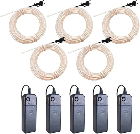 MaxLax EL Wire White 5-Pack, 9ft/2.75m Neon Light Wire with Noise Reduction and Battery Pack…
