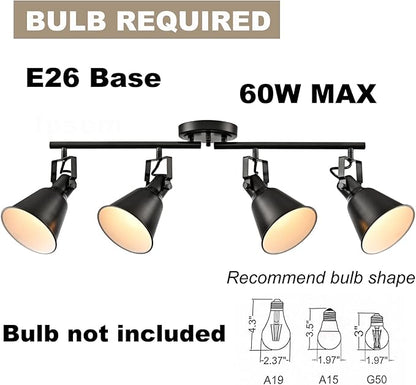 DIRYZON 4-Light Industrial Matte Black Adjustable Round Track Lighting, Semi Flush Mount Ceiling Light with Multi-Directional Heads for Kitchen, Living Room, Bedroom, Hallway, Dimmable