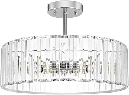 Lxybcce Modern Crystal Ceiling Light Fixture, Semi Flush Mount Ceiling Light, Chrome Hallway Lighting Fixtures Chandelier, Crystal Chandelier for Kitchen Bedroom Dining Room Closet, 5-Light, 16 Inch