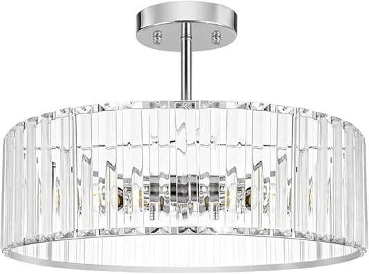 Lxybcce Modern Crystal Ceiling Light Fixture, Semi Flush Mount Ceiling Light, Chrome Hallway Lighting Fixtures Chandelier, Crystal Chandelier for Kitchen Bedroom Dining Room Closet, 5-Light, 16 Inch