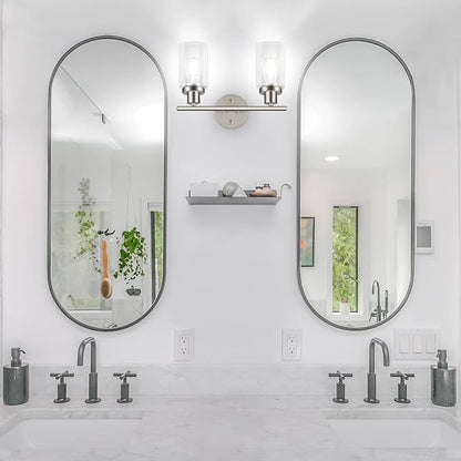 Unicozin 2 Light Vanity Lights, Brushed Nickel Wall Sconce Light with Clear Glass, Bathroom Light Fixtures, Wall Lights for Mirror, Living Room, Bedroom, Hallway, E26 Base (Bulbs Not Included)