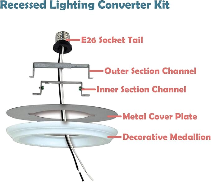 Aspen Creative 21067-12, Recessed Lighting Converter Kit, 8" Diameter, White Plastic Medallion, Set of 2