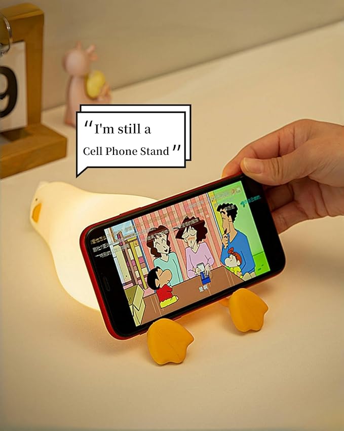 Lying Flat Duck Night Light, Squishy Duck Lamp with Tap Control, 30-Min Auto-Off Timer, Rechargeable Silicone Bedside Lamp for Kids Adults, [Mothers Day Gifts]