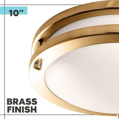 LUXRITE 10 Inch LED Flush Mount Ceiling Light, 5 Color Selectable 2700K | 3000K | 3500K | 4000K | 5000K, Dimmable Ceiling Light Fixture, 14W, 1050 Lumens, Energy Star, ETL Listed, Brushed Brass