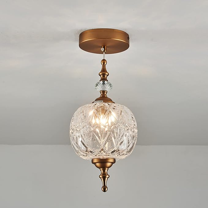 Antique Adjustable Pendant Light Fixtures Delicate Decorative Pattern Glass Ceiling Pendant Lighting for Kitchen Island Dining Room with Original Vintage Design