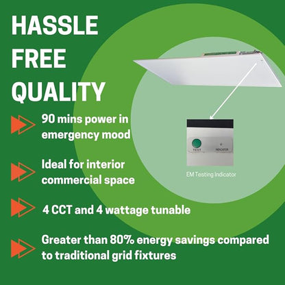 E2 LIGHTING 2 Pack 2X4 LED Flat Panel Light with Emergency Battery Backup 30W-40W-50W Wattage Selectable 3500K-4000K-5000K
