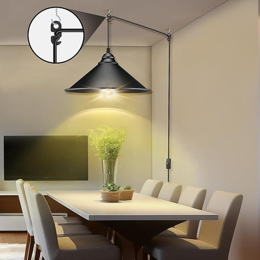 LYOOWNG Plug in Pendant Light, Bigger Hanging Lights with Plug in Cord On/Off Switch, 13FT Industrial Plugin Hanging Light, Vintage Pendant Lights Fixture, Big Black